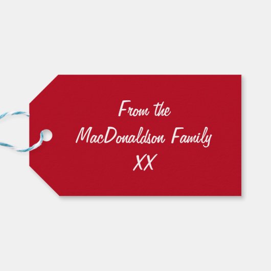 Rode Schotse tartan geruite kerstvakantie op maat Cadeaulabel (Achterkant Horizontaal)