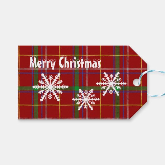 Rode Schotse tartan geruite kerstvakantie op maat Cadeaulabel (Voorkant (Horizontaal))