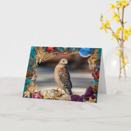 Rode schouder Hawk Kerst Kaart (Gele Bloem)