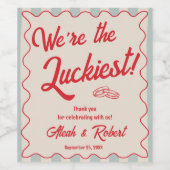 Rode Schrift Blauwe Strepen Retro Bruiloft Wijn Etiket (Enkel label)