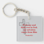 Rode Schrift en minimaal grijs kruis Sleutelhanger (Voorkant)