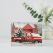 Rode schuur, besneeuwd landschap, en feestelijke b briefkaart (Staand voorkant)