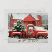 Rode schuur, besneeuwd landschap, en feestelijke b briefkaart (Voorkant / Achterkant)