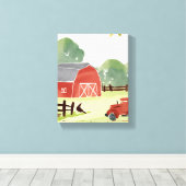 rode schuur | Boerderij Waterverf Tractor Painting Canvas Afdruk (Insitu (Houten vloer))