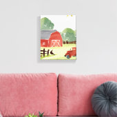 rode schuur | Boerderij Waterverf Tractor Painting Canvas Afdruk (Insitu (Woonkamer))