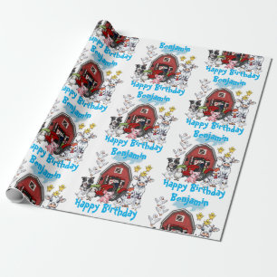 Rode Schuur Cute Boerderijdieren Verjaardagscadeau Cadeaupapier