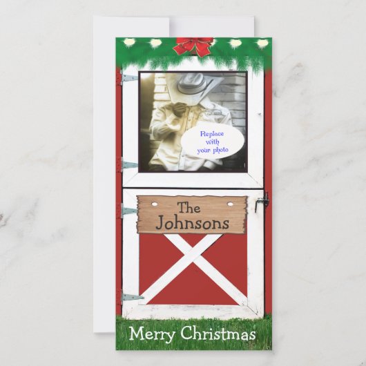 Rode Schuur Door Custom 1 Foto Vakantie Kaart (Voorkant)