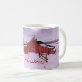 Rode schuur en boerderij in zware wintersneeuwkoff koffiemok (Voorkant rechts)