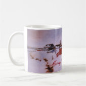 Rode schuur en boerderij in zware wintersneeuwkoff koffiemok (Links)