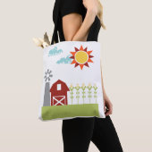 Rode schuur en geïllustreerde canvas tas (Dichtbij)