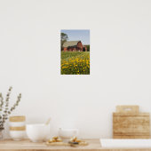 Rode schuur en gele wilde bloemen poster (Keuken)