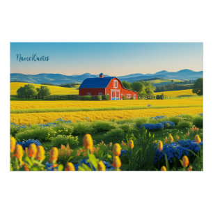 Rode schuur en glooiende heuvels perfect poster
