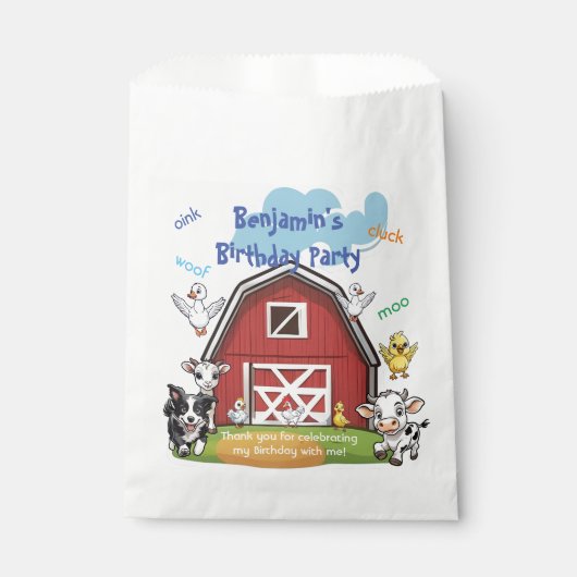 Rode Schuur en Leuke Boerderijdieren Verjaardagsfe Bedankzakje (Voorkant)