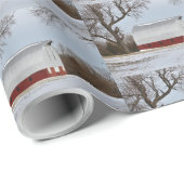 Rode Schuur en Sneeuw Verpakkingsdocument Cadeaupapier (Rol Hoek)