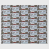 Rode Schuur en Sneeuw Verpakkingsdocument Cadeaupapier (Vlak)