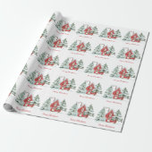 Rode Schuur Groene Winter Bos Dennen Kerstboom Cadeaupapier (Uitgerold)