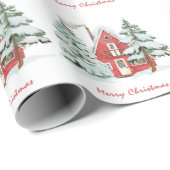 Rode Schuur Groene Winter Bos Dennen Kerstboom Cadeaupapier (Rol Hoek)