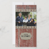 Rode Schuur Hout Zilver Country Foto Kerst Kaart (Voorkant)