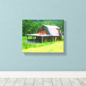 Rode schuur in de bergen canvas afdruk (Insitu (Houten vloer))