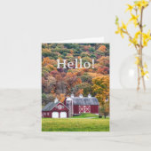 Rode schuur in herfst Hallo Notitiekaart (Gele Bloem)
