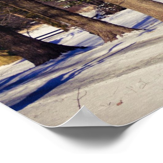 Rode schuur in sneeuw poster (Hoek)