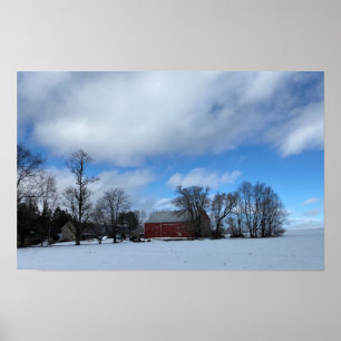 Rode Schuur in Sneeuw Poster