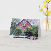 Rode Schuur met Dekbed Grunge Kaart (Gele Bloem)