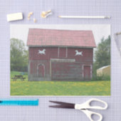 Rode Schuur met Twee Witte Paarden Silhouetten Tissuepapier (Craft)