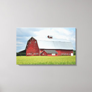 Rode schuur op boerderij afdrukcanvas canvas afdruk
