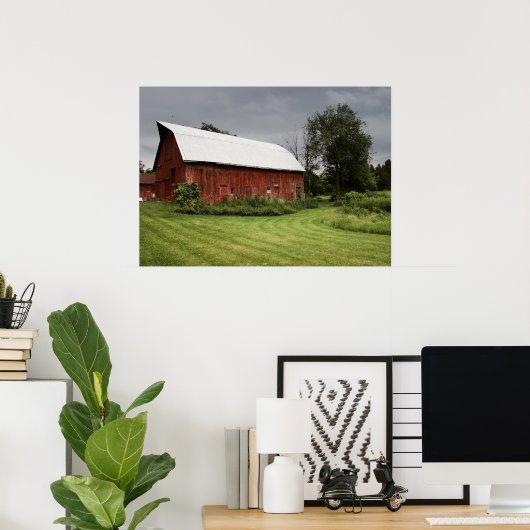 Rode schuur op het platteland poster (Thuiskantoor)