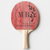Rode Schuur Planken Bruiloft Monogram Tafeltennisbatje (Voorkant)