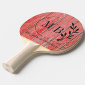 Rode Schuur Planken Bruiloft Monogram Tafeltennisbatje (Voorkant Gekanteld)