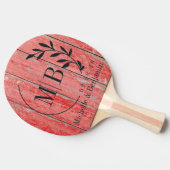 Rode Schuur Planken Bruiloft Monogram Tafeltennisbatje (Zijkant)