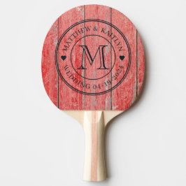 Rode Schuur Planken Trouw Monogram Hart Tafeltennisbatje