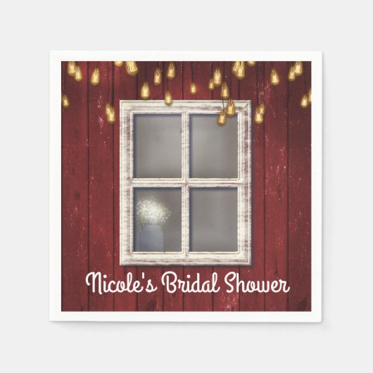 Rode schuur raam & lichten landelijke country brui servetten (Voorkant)