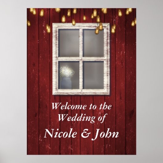 Rode schuur raam & lichten roestige banner poster (Voorkant)