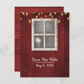 Rode schuur raam & lichten Rustieke Save the Date Aankondigingskaart (Voorkant / Achterkant)