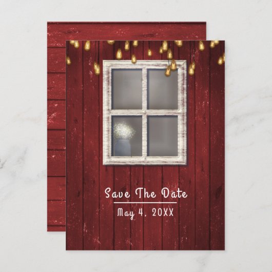 Rode schuur raam & lichten Rustieke Save the Date Aankondigingskaart (Voorkant / Achterkant)