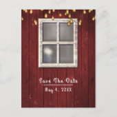 Rode schuur raam & lichten Rustieke Save the Date Aankondigingskaart (Voorkant)