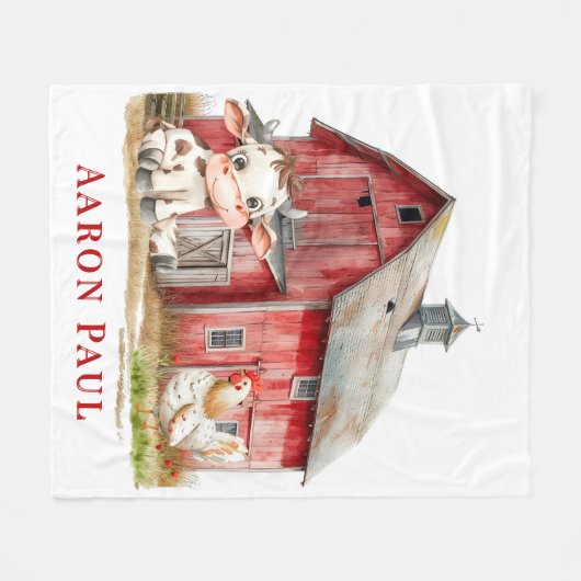 Rode schuur Schattigee Koe Chicken Boy Verjaardag  Fleece Deken (Voorkant (Horizontaal))