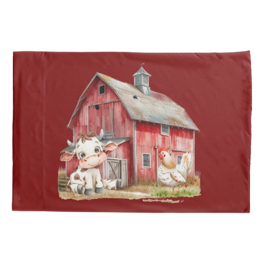 Rode schuur Schattigee Koe Chicken Boy Verjaardag  Kussensloop (Achterkant)