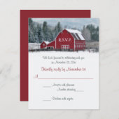 Rode Schuur Winter Huwelijk RSVP Kaart (Voorkant / Achterkant)