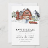 Rode Schuur Winter Kerstmis QR Code Foto Bruiloft Save The Date (Voorkant)