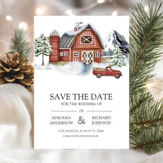 Rode Schuur Winter Kerstmis QR Code Foto Bruiloft Save The Date