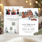 Rode Schuur Winter Kerstmis QR Code Foto Bruiloft Save The Date