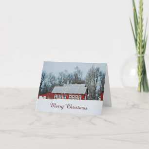 Rode Schuur Winter Scene Kerst Kaart