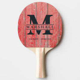 Rode Schuurplanken Monogram & Naam Overlay Tafeltennisbatje
