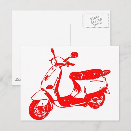 Rode scooter briefkaart (Voorkant / Achterkant)