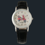 Rode Scooter Europese Stijl Gepersonaliseerd Horloge<br><div class="desc">Een schattig en trendy ogend horloge met een rode brommer met een bloemenmand op de rug. De bromfiets heeft een trendy retro design. Klaar voor avontuur. Personaliseer met een naam.</div>