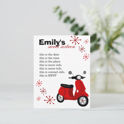 Rode scooter kaart (Staand voorkant)